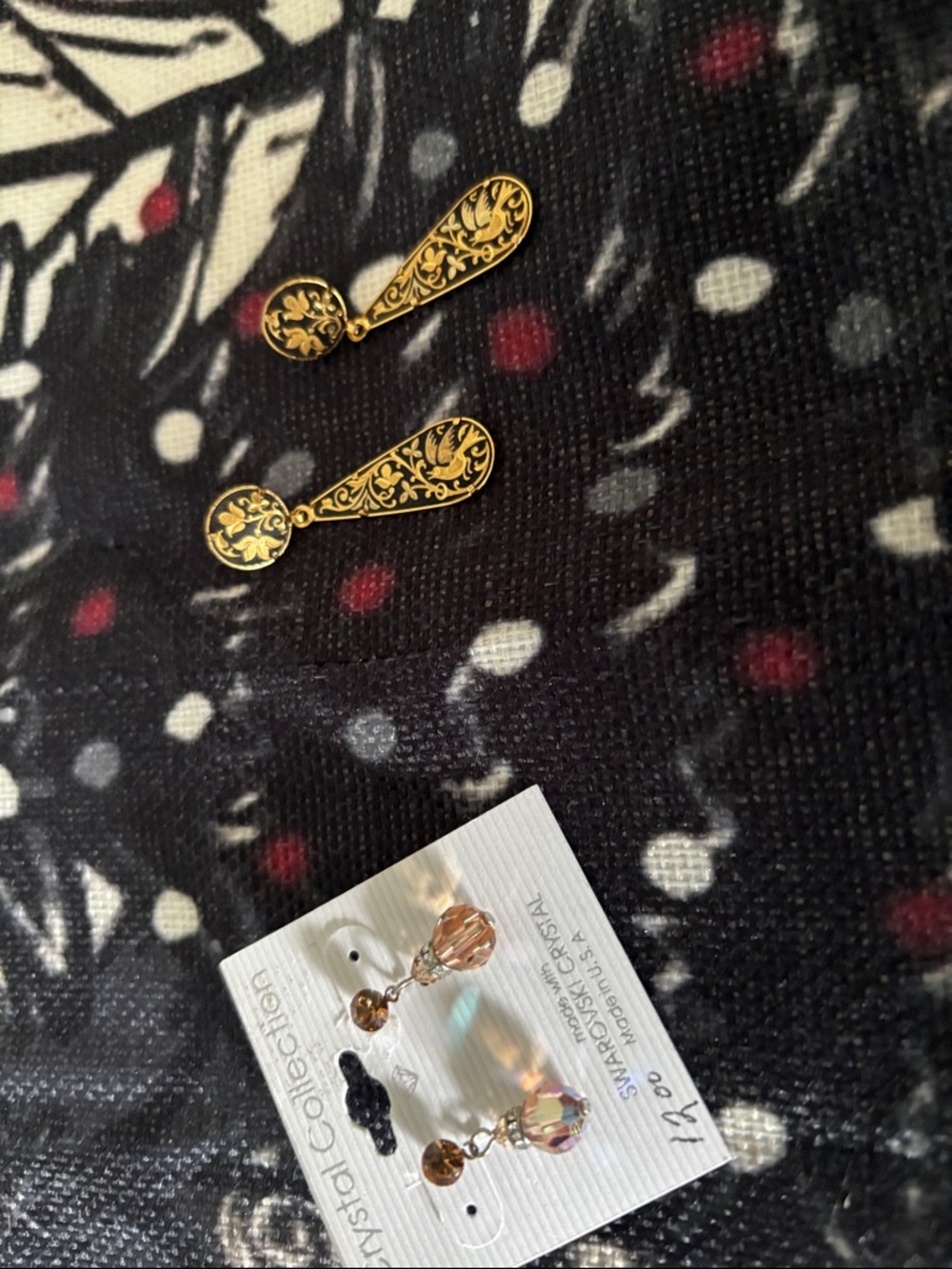 Gold Filigree Drop Earrings and Crystal Dangle Earrings - Gold